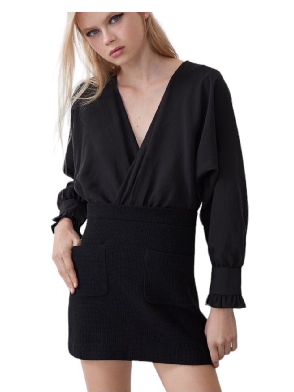Zara Black Long Sleeve Career Tweed Dress Size Xs